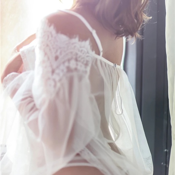 NWT white eyelash lace nightgown sleepwear with matching wide thong new with tag - Picture 15 of 16